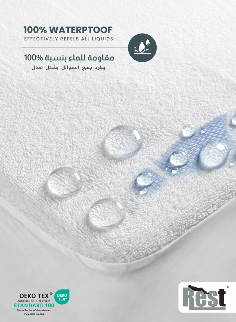 REST Waterproof Premium Mattress Protector 160x200cm , 63x79 inch White Terry Cotton Upto 35cm Deep Pocket Hypoallergenic Breathable Mattress Protector Machine Washable - Image 5