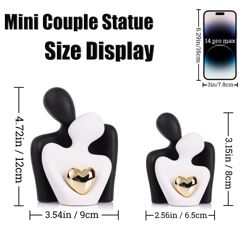 oliruim Mini Couple Statue - Ceramic Romantic Couple in Love Figurines for Decor Bedroom, TV Cabinet, Wedding Valentines Gift, Small Knick Knacks for Home Decor Shelve (3.15" Black White) - Image 3