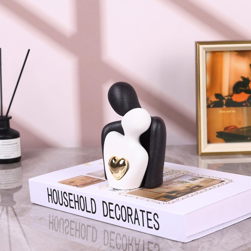 oliruim Mini Couple Statue - Ceramic Romantic Couple in Love Figurines for Decor Bedroom, TV Cabinet, Wedding Valentines Gift, Small Knick Knacks for Home Decor Shelve (3.15" Black White) - Image 5