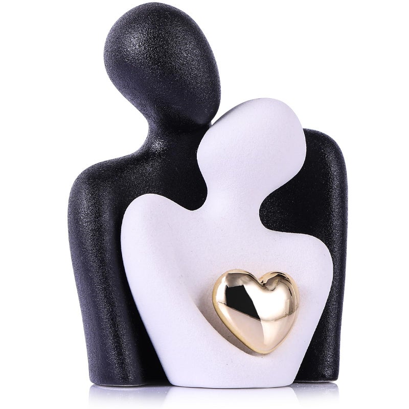 oliruim Mini Couple Statue - Ceramic Romantic Couple in Love Figurines for Decor Bedroom, TV Cabinet, Wedding Valentines Gift, Small Knick Knacks for Home Decor Shelve (3.15" Black White) - Image 1