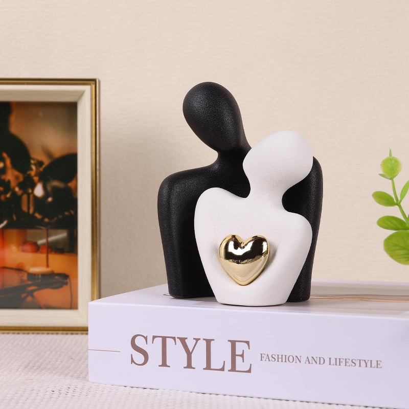 oliruim Mini Couple Statue - Ceramic Romantic Couple in Love Figurines for Decor Bedroom, TV Cabinet, Wedding Valentines Gift, Small Knick Knacks for Home Decor Shelve (3.15" Black White) - Image 2