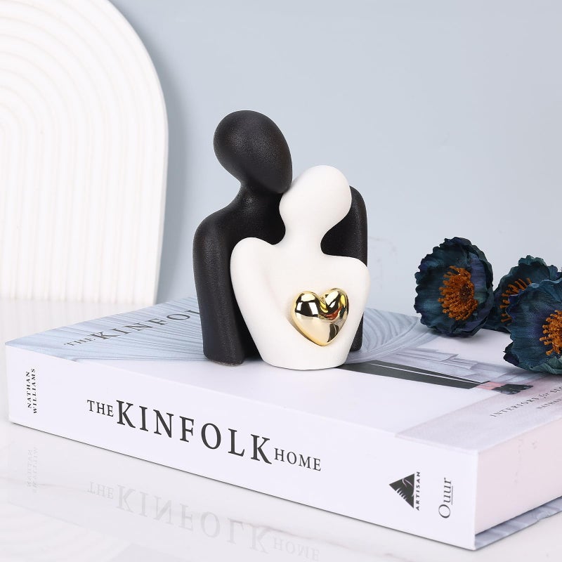 oliruim Mini Couple Statue - Ceramic Romantic Couple in Love Figurines for Decor Bedroom, TV Cabinet, Wedding Valentines Gift, Small Knick Knacks for Home Decor Shelve (3.15" Black White) - Image 4