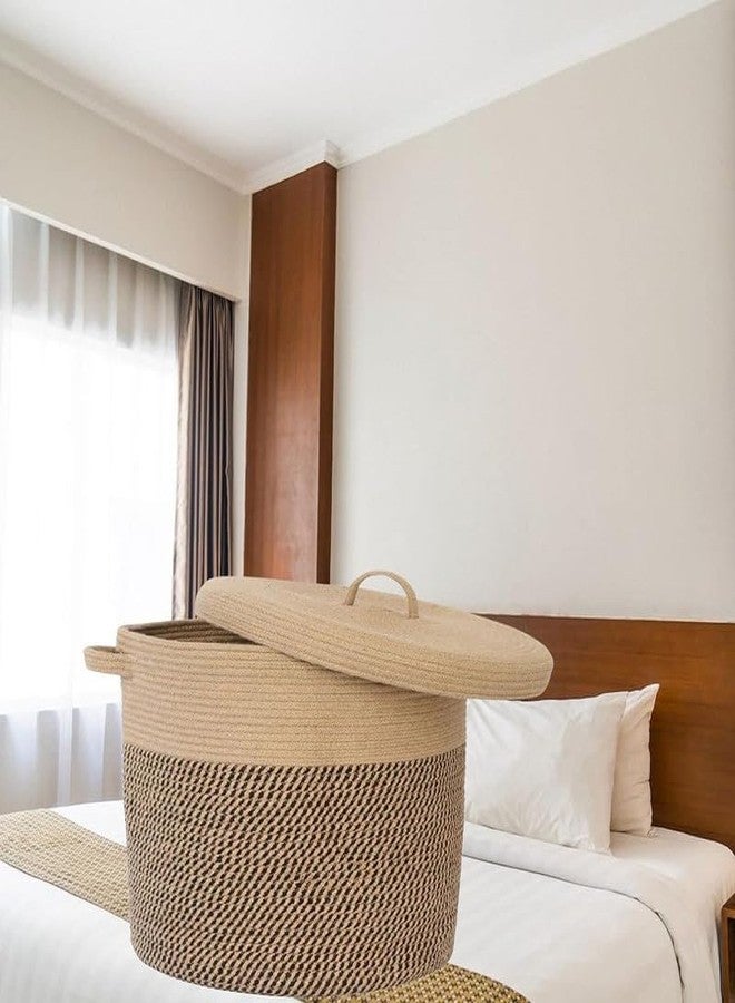 HOME FIESTA THE FIRST HOME DECOR Storage Basket with Lid, Cotton Rope Storage Baskets, Laundry Hamper, Toy Bin, for Toys Towels Blankets Storage in Living Room Baby Nursery (LD7) - Image 3