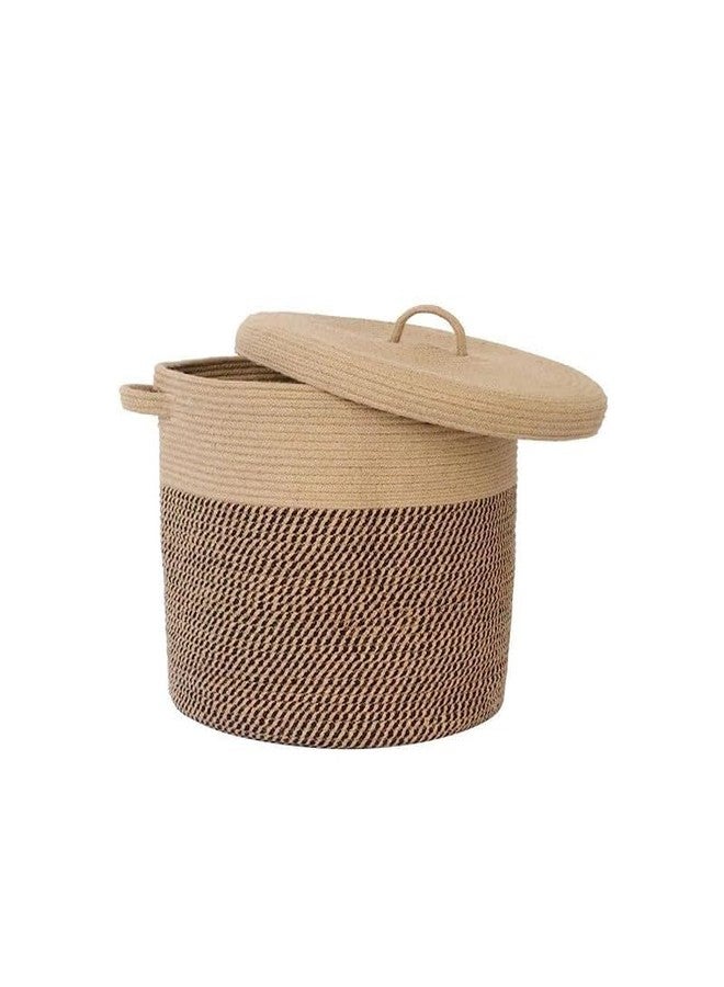 HOME FIESTA THE FIRST HOME DECOR Storage Basket with Lid, Cotton Rope Storage Baskets, Laundry Hamper, Toy Bin, for Toys Towels Blankets Storage in Living Room Baby Nursery (LD7) - Image 1
