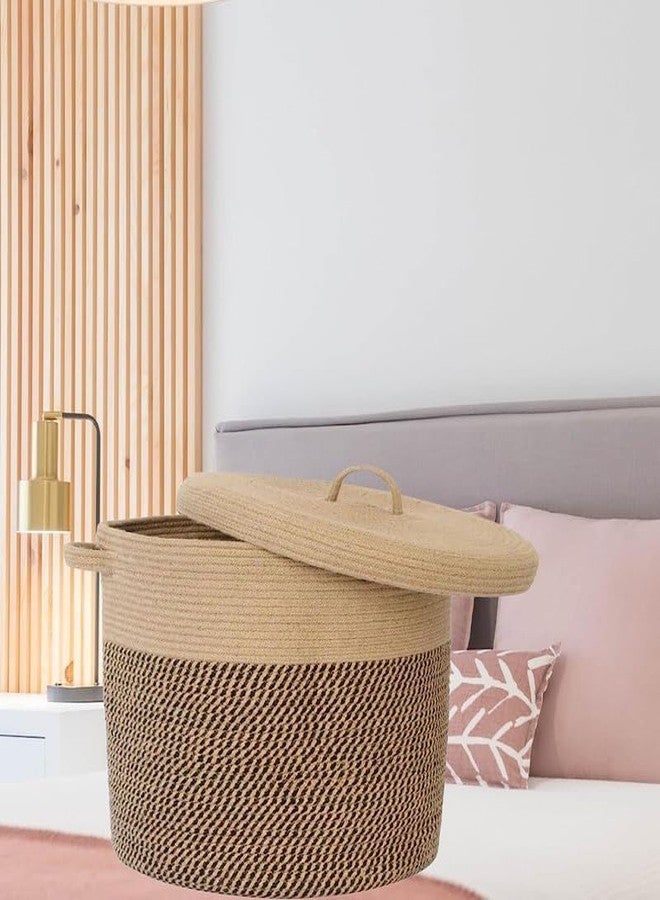HOME FIESTA THE FIRST HOME DECOR Storage Basket with Lid, Cotton Rope Storage Baskets, Laundry Hamper, Toy Bin, for Toys Towels Blankets Storage in Living Room Baby Nursery (LD7) - Image 2