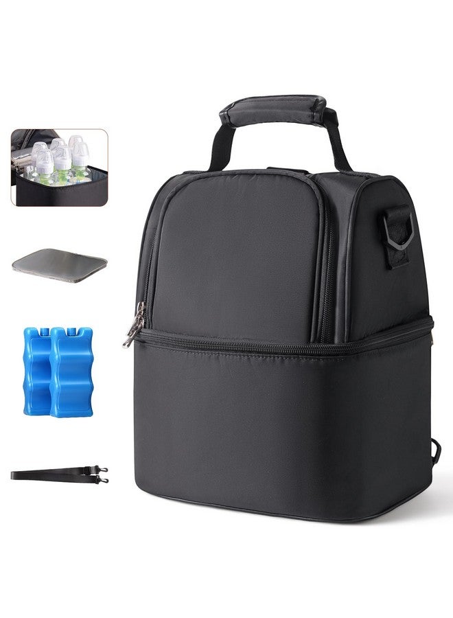 NCVI Breastmilk Cooler Bag with 2 Ice Pack, Breast Pump Bag with Cooler Fits 6 Bottles, Double Layer Breast Milk Cooler Travel Bag Baby Bottle, for Travel, Nursing Mom Daycare, Work, Picnic (Black) - Image 1