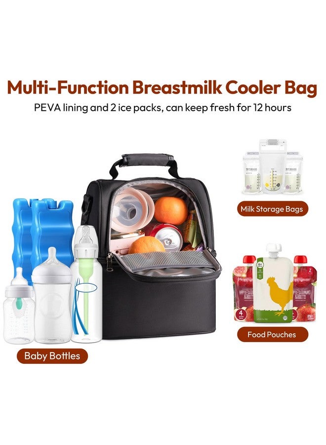 NCVI Breastmilk Cooler Bag with 2 Ice Pack, Breast Pump Bag with Cooler Fits 6 Bottles, Double Layer Breast Milk Cooler Travel Bag Baby Bottle, for Travel, Nursing Mom Daycare, Work, Picnic (Black) - Image 2