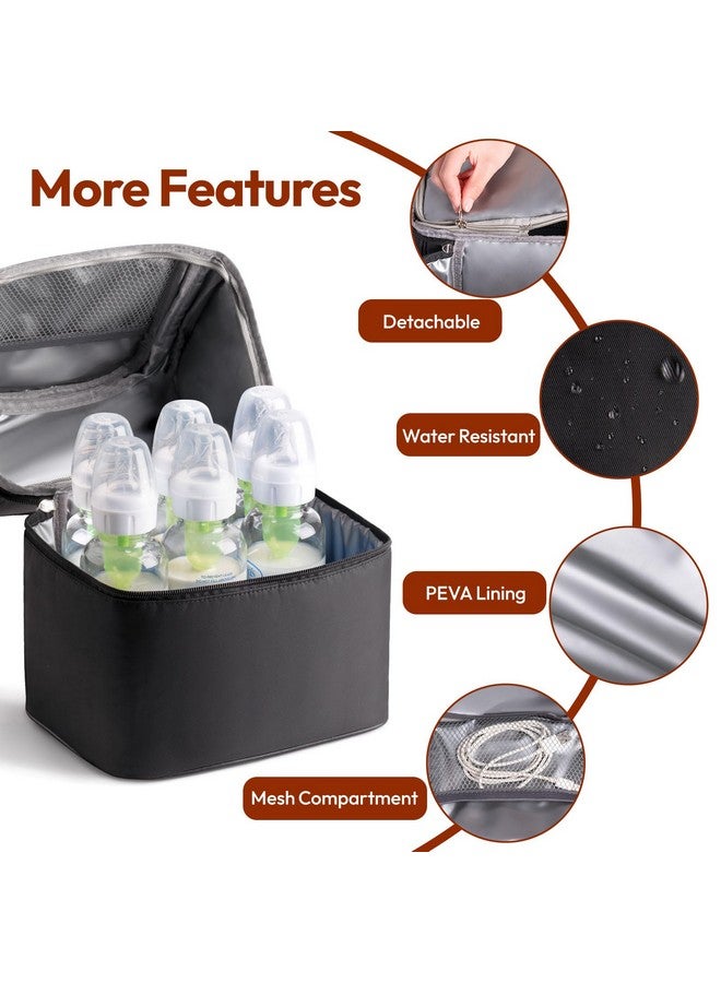 NCVI Breastmilk Cooler Bag with 2 Ice Pack, Breast Pump Bag with Cooler Fits 6 Bottles, Double Layer Breast Milk Cooler Travel Bag Baby Bottle, for Travel, Nursing Mom Daycare, Work, Picnic (Black) - Image 4