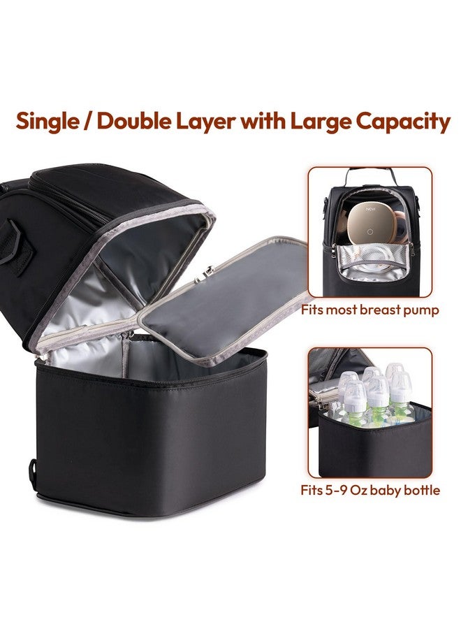 NCVI Breastmilk Cooler Bag with 2 Ice Pack, Breast Pump Bag with Cooler Fits 6 Bottles, Double Layer Breast Milk Cooler Travel Bag Baby Bottle, for Travel, Nursing Mom Daycare, Work, Picnic (Black) - Image 3