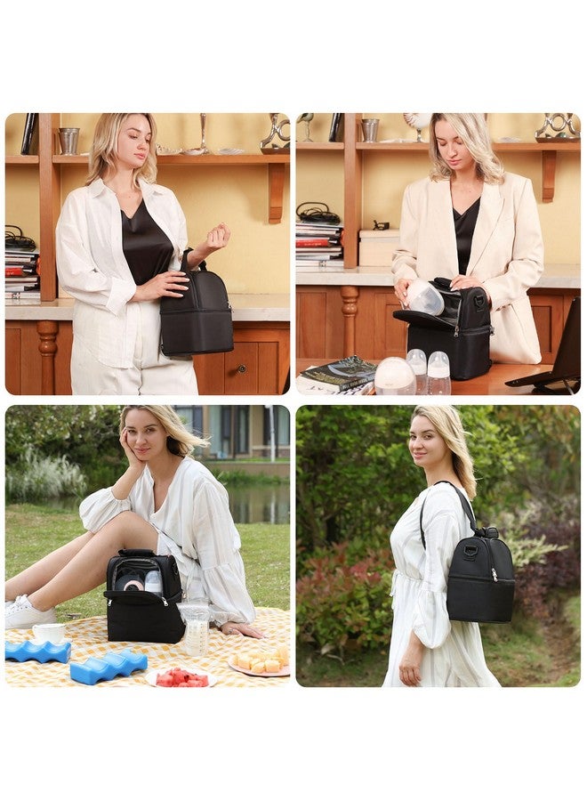 NCVI Breastmilk Cooler Bag with 2 Ice Pack, Breast Pump Bag with Cooler Fits 6 Bottles, Double Layer Breast Milk Cooler Travel Bag Baby Bottle, for Travel, Nursing Mom Daycare, Work, Picnic (Black) - Image 5