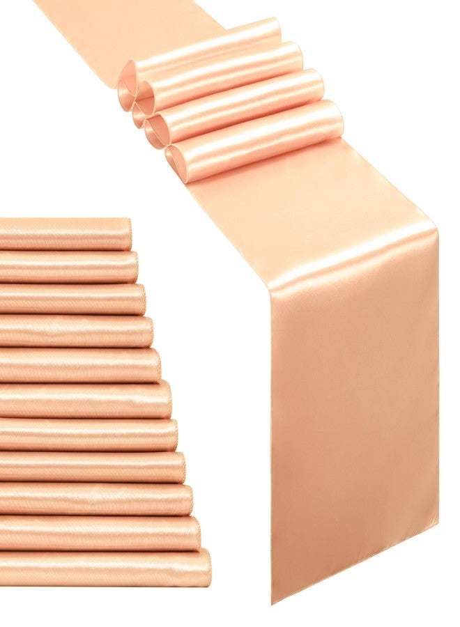 Counfeisly 12pcs Peach Satin Table Runners 12" x 108", Elegant and Smooth Silky Fabric Table Decor for Wedding Banquet Birthday Decoration - Image 1