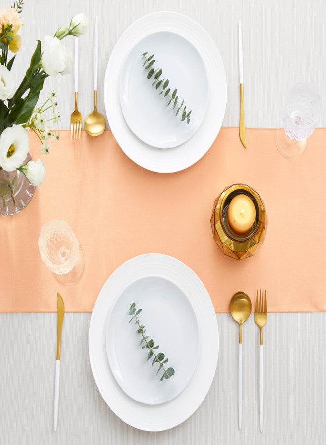 Counfeisly 12pcs Peach Satin Table Runners 12" x 108", Elegant and Smooth Silky Fabric Table Decor for Wedding Banquet Birthday Decoration - Image 3