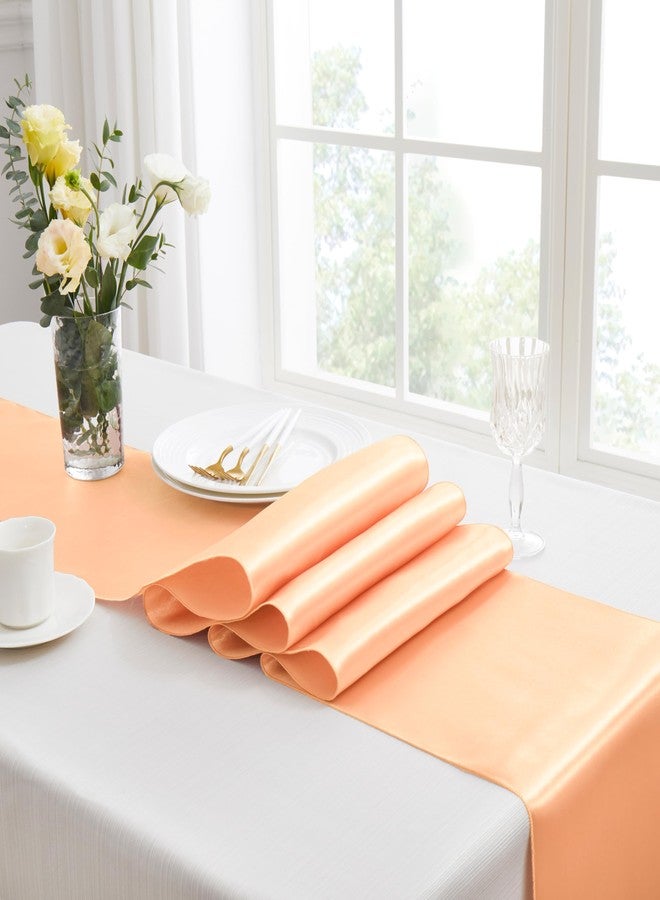 Counfeisly 12pcs Peach Satin Table Runners 12" x 108", Elegant and Smooth Silky Fabric Table Decor for Wedding Banquet Birthday Decoration - Image 5