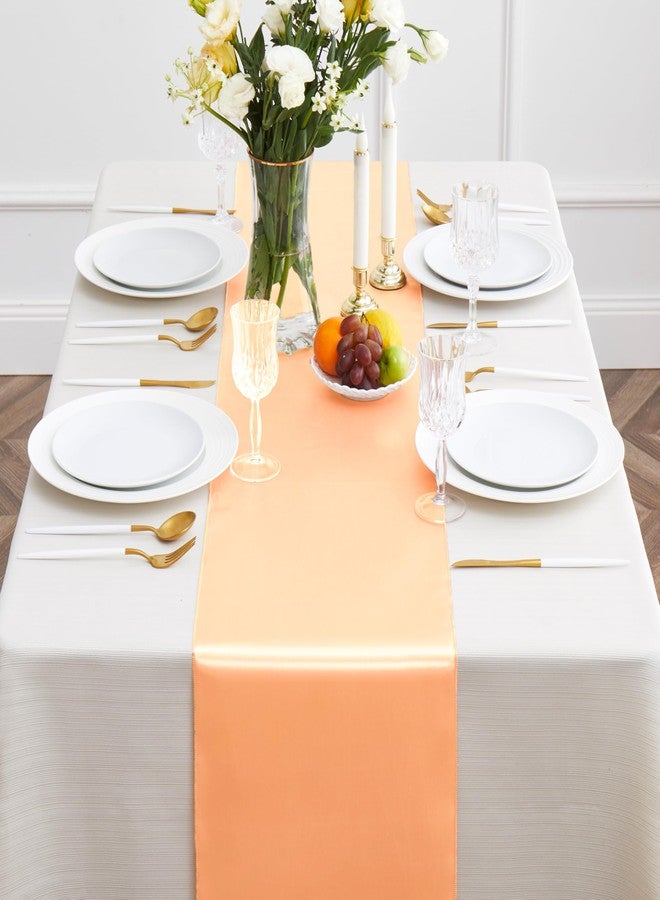Counfeisly 12pcs Peach Satin Table Runners 12" x 108", Elegant and Smooth Silky Fabric Table Decor for Wedding Banquet Birthday Decoration - Image 2