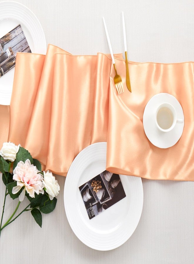 Counfeisly 12pcs Peach Satin Table Runners 12" x 108", Elegant and Smooth Silky Fabric Table Decor for Wedding Banquet Birthday Decoration - Image 4