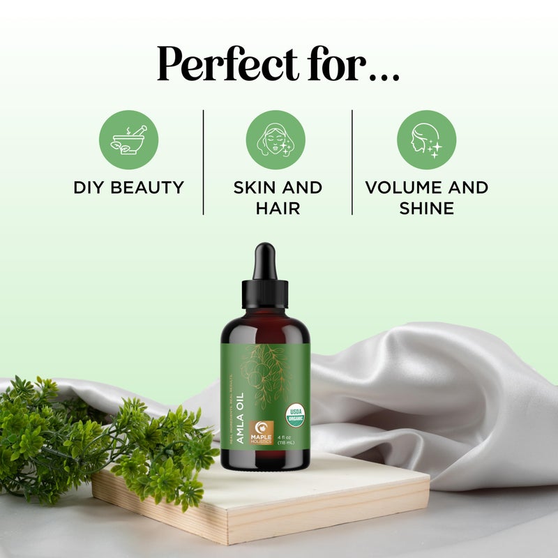 Maple Holistics Organic Amla Oil for Hair - 100% Pure Amla Hair Oil for Volume Shine & Hydration - Cold-Pressed Extra Virgin Unrefined Non-GMO & USDA Organic for Nourishing Moisturizing Scalp Care (4 Fl Oz) - Image 2