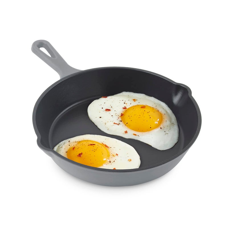 DASH Zakarian 75 Nonstick Cast Iron Skillet with Pour Spouts for Searing Baking Grilling Roasting and More  Grey