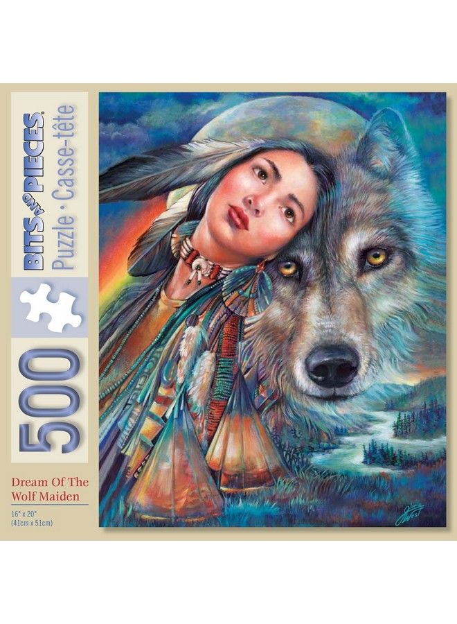 Bits and Pieces 500 Piece Jigsaw Puzzle Dream Of The Wolf Maiden Native American Wolf By Artist Gloria West 500 Pc Jigsaw - Image 3