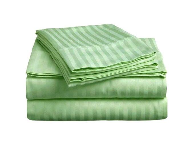 3 PC COTTON BEDSHEET SET 1 PC ZIPPER DUVET COVER 100 EGYPTIAN COTTON BEDSHEET WITH 2 PILLOW COVER 400 TC SUPER SOFT WRINKLE FREE 4 PIECE SET SAGE STRIPE DOUBLE SIZE GREEN