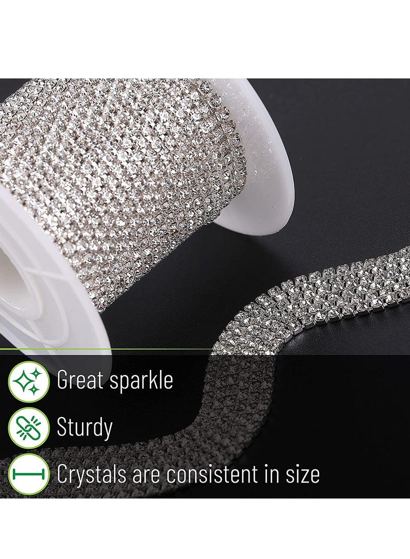 Excefore Crystal Rhinestone Close Chain, 1 Roll 11 Yard, 2mm Rhinestones, Silver Rhinestones for Jewelry, Rhinestone Chain for Crafts, Roll of Rhinestones for Crafts, Crystal Rhinestone Chain Trim. - Image 2