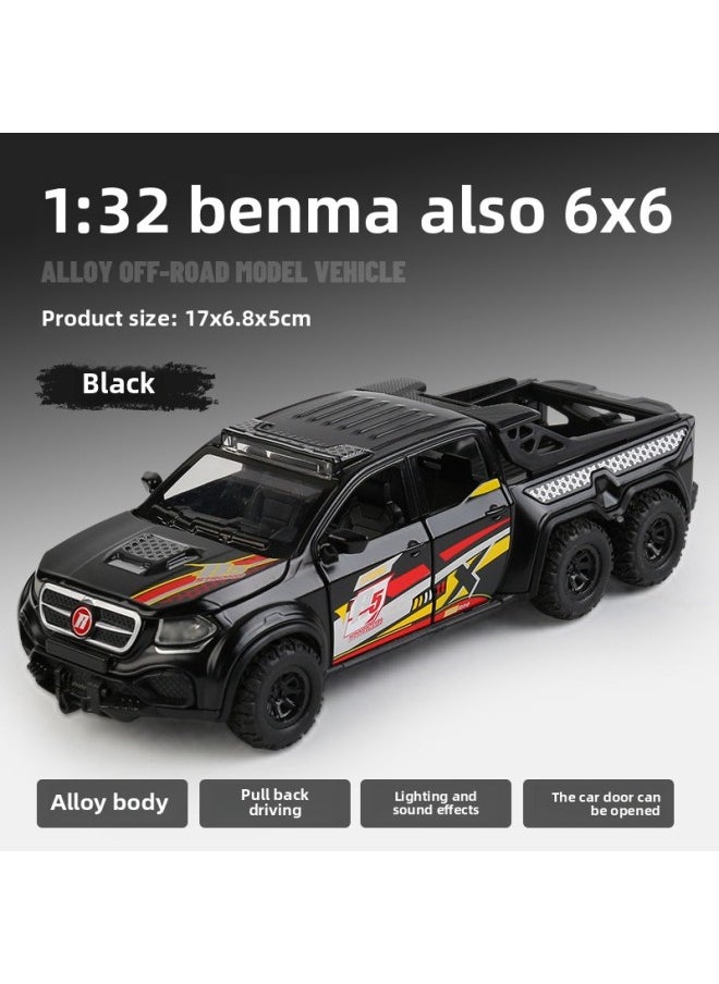 null - 1:32 Ben 6*6 Off-road Vehicle 6-wheel Pickup Alloy Acousto-optic Force Simulation Car Model Children's Toy Car-Color:Yellow Bulk - Image 1