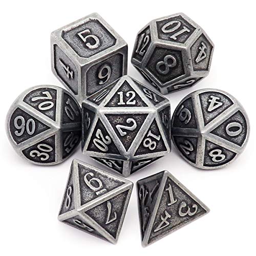 Haxtec Antique Metal DND Dice Set Iron Silver Polyhedral DD Dice with Leather Dice Bag Compatible with Dungeons and Dragons TTRPG Gifts for DND Lovers DM Masters - Image 1