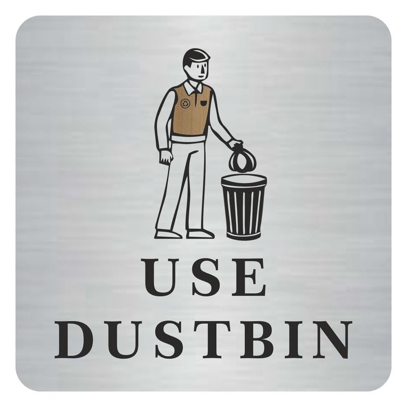 Zouple USE DUSTBIN Sign, 6x6 Inch, Durable Steel, Self-Adhesive - Image 1