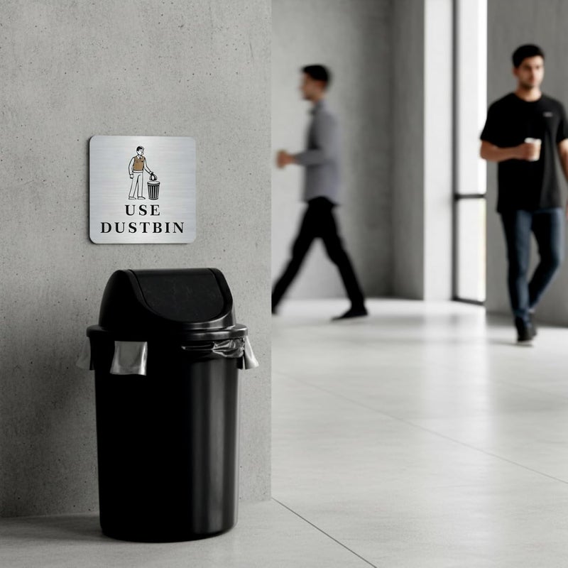 Zouple USE DUSTBIN Sign, 6x6 Inch, Durable Steel, Self-Adhesive - Image 2