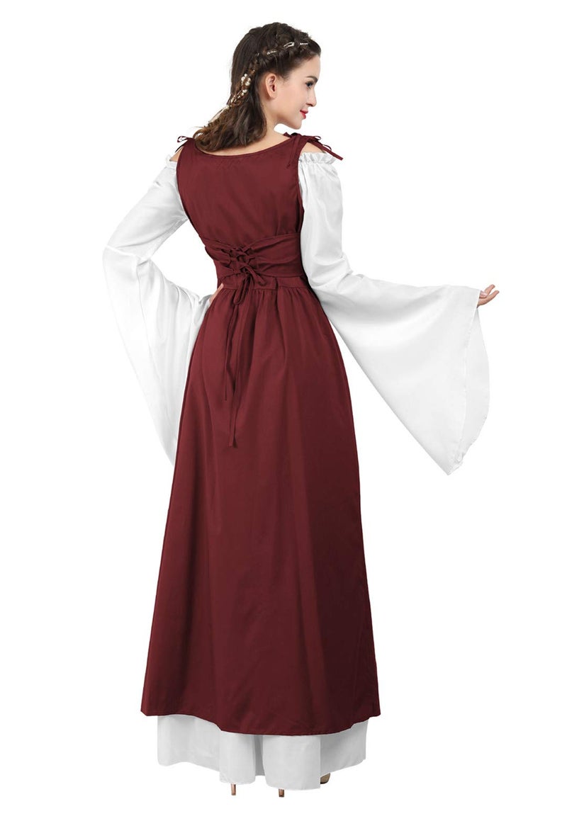 Kranchungel Renaissance Costume Women Dress: Flowy Long Sleeve Medieval Dress for Renaissance Faires & Medieval Festival Wine Red X-Large - Image 4