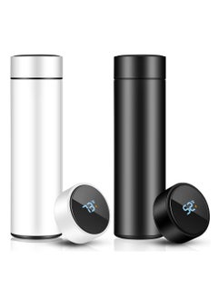 Smart Water Bottle, Stainless Steel Vacuum Flask with Digital Temperature Display, Leak Proof Travel Mug Car Portable Travel Tea Coffee Vacuum Thermoses Cup for School, Office (Black, White)