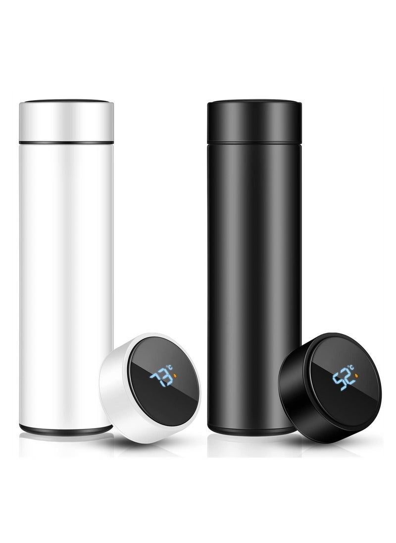 Generic - Smart Water Bottle, Stainless Steel Vacuum Flask with Digital Temperature Display, Leak Proof Travel Mug Car Portable Travel Tea Coffee Vacuum Thermoses Cup for School, Office (Black, White) - Image 1