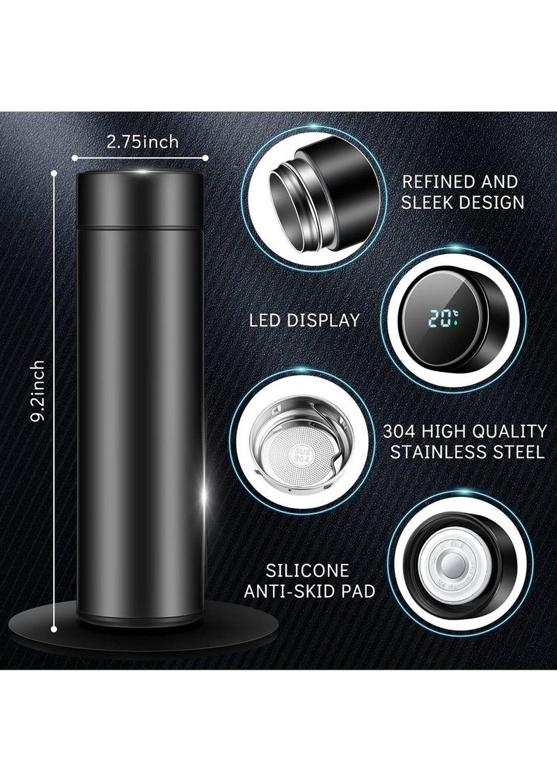Generic - Smart Water Bottle, Stainless Steel Vacuum Flask with Digital Temperature Display, Leak Proof Travel Mug Car Portable Travel Tea Coffee Vacuum Thermoses Cup for School, Office (Black, White) - Image 1
