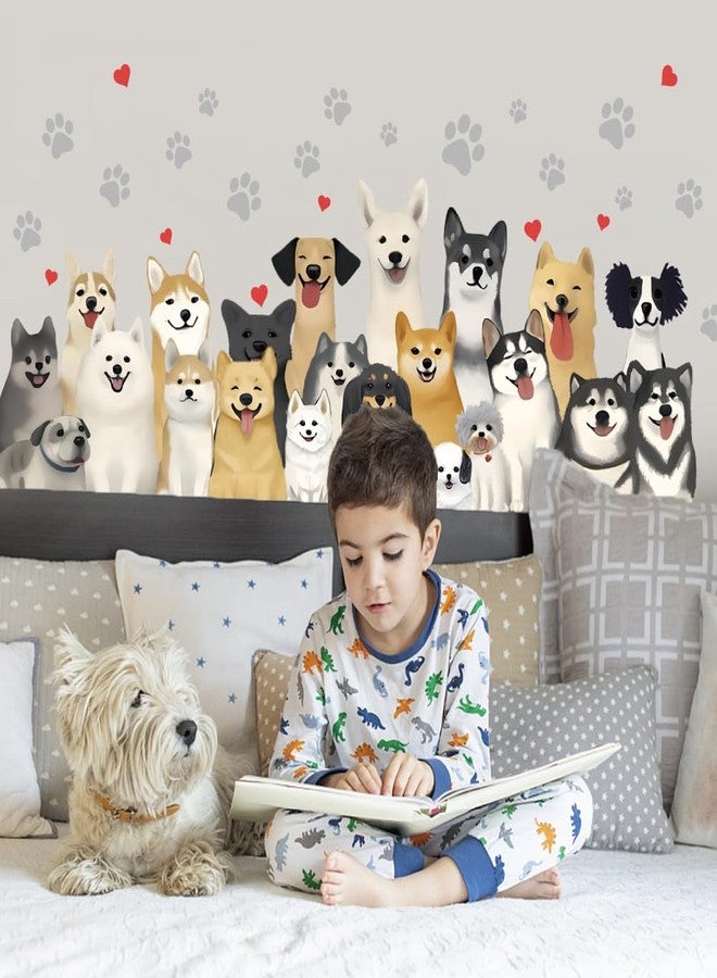 SUPERDANT Dog Wall Stickers Watercolor Dogs Animals Wall Decal Puppy with Paw Print Decals Peel and Stick Vinyl Art Sticker Wallpaper for Kid's Room Bedroom Livingroom Nursery Decoration - Image 1