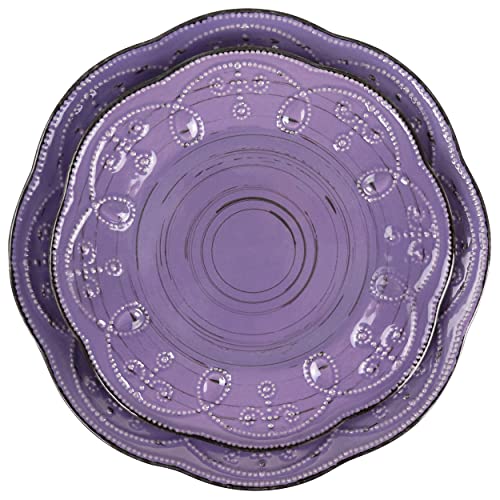 Elama Rustic Birch 16 Piece Stoneware Dinnerware Set in Purple, Purple with Brown Accents, (EL-RUSTICBIRCH) - Image 4
