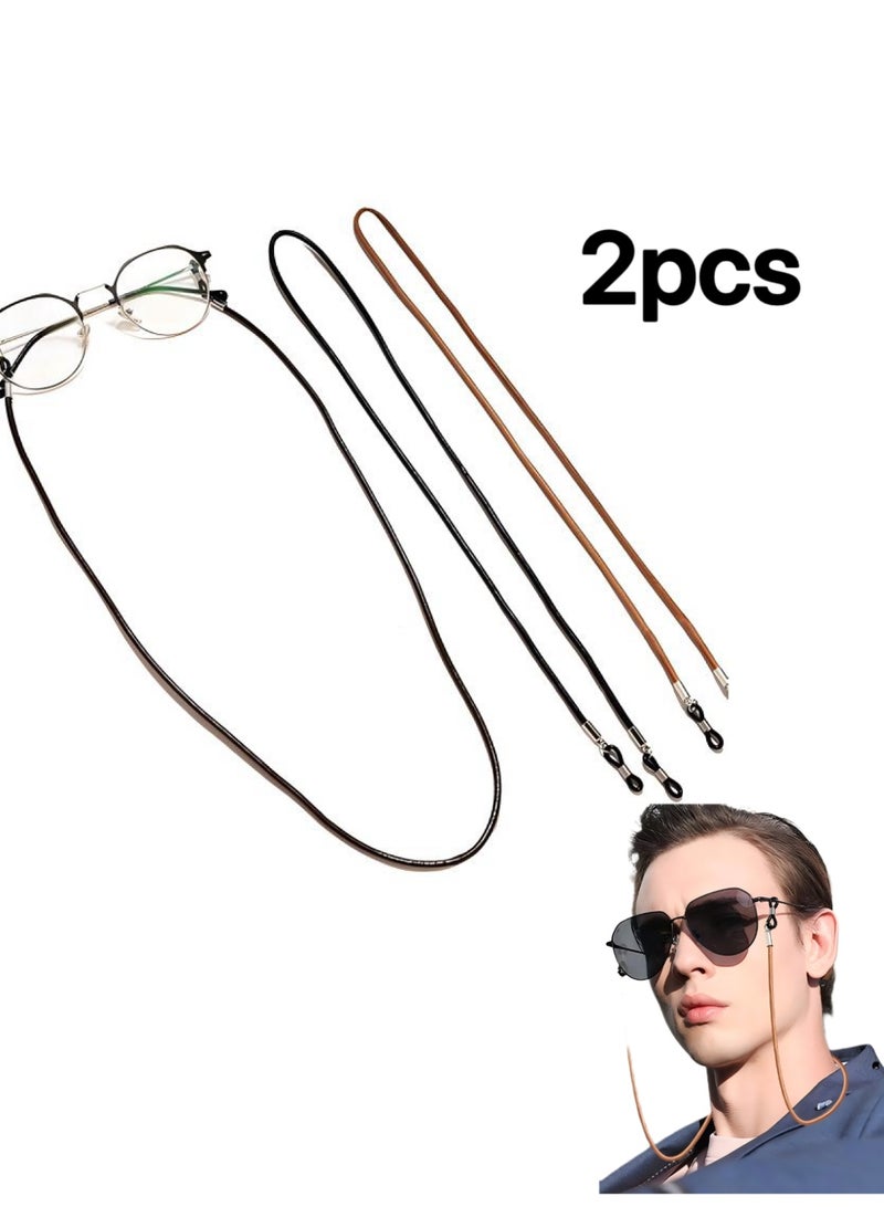 2pcs Fashion new anti-lost cowhide neck glasses rope glasses accessories anti-lost lanyard (black+brown) - Image 1