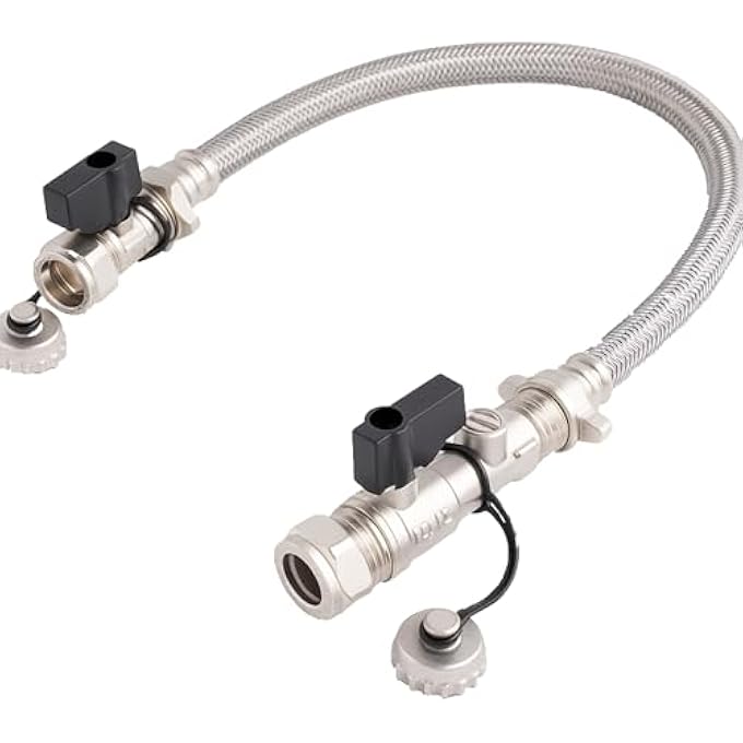 15MM CENTRAL HEATING FILLING LOOP KIT  FLEXIBLE BRAIDED HOSE WITH ISOLATION VALVES & DOUBLE CHECK VALVE  COMBI BOILER WATER REFILL PIPE  WRAS APPROVED - Image 1