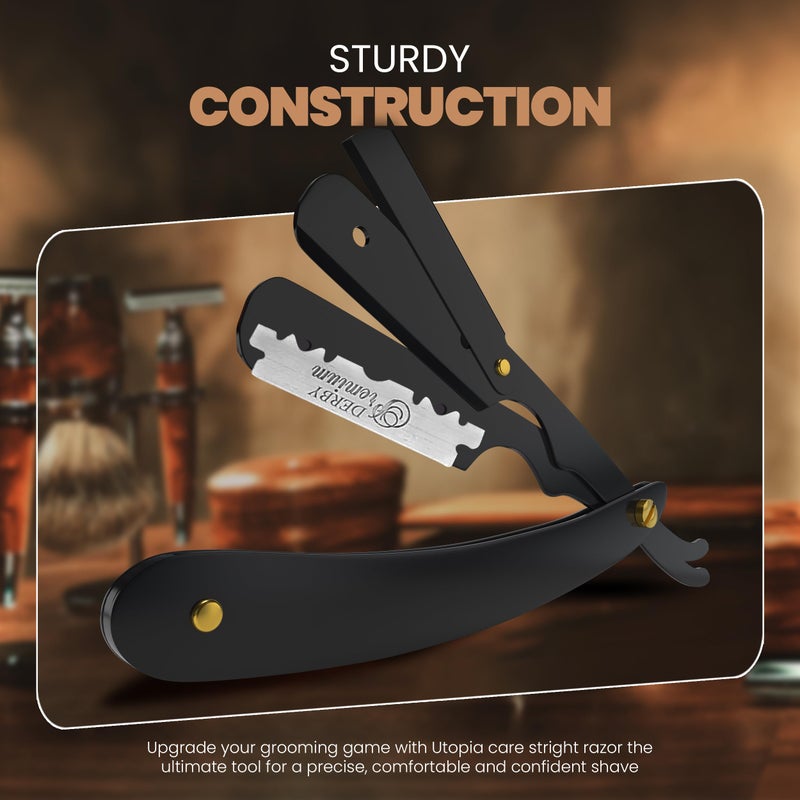 Utopia Care Professional Straight Razor for Men, Barber Straight Edge Razor Safety with 100 Pack Blades, Black - Image 2