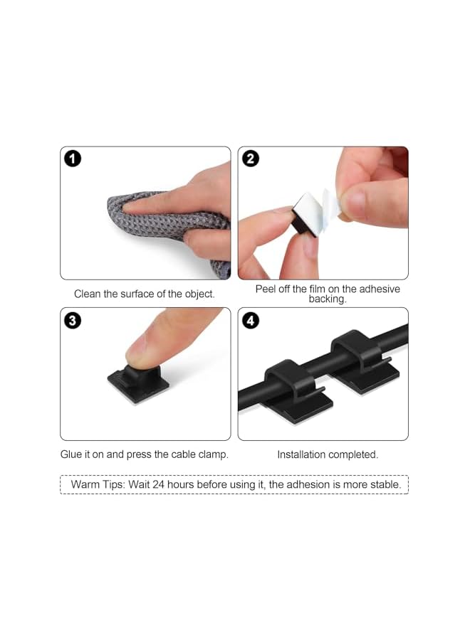 Green Tiger 100Pcs Small White Black Adhesive Cable Clips for Cord Management Under Desk Nightstand Phone PC Charger Plug Speaker TV Cord Holder Keeper Hook Wall Wire Organizer Car Dash Cam - Image 3