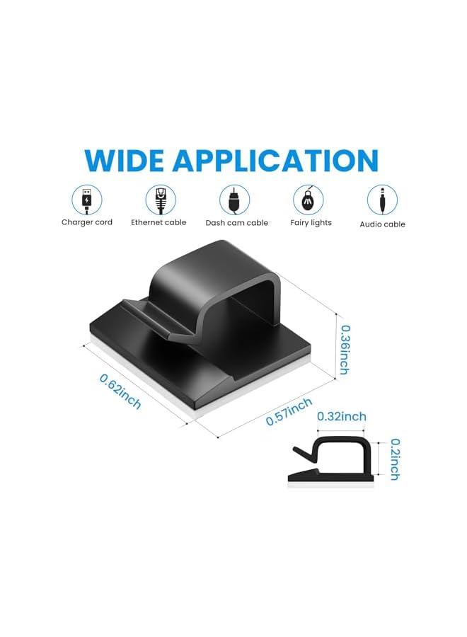 Green Tiger 100Pcs Small White Black Adhesive Cable Clips for Cord Management Under Desk Nightstand Phone PC Charger Plug Speaker TV Cord Holder Keeper Hook Wall Wire Organizer Car Dash Cam - Image 2