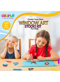 GRAFLO مجموعة طلاء النوافذ الفنية - فن DIY للأطفال، مجموعة صائدات الشمس - 23 صائدة لأشعة الشمس وأكواب شفط مع 12 طلاء - صائدات الشمس للأطفال للطلاء - مجموعة فنون وحرف النوافذ والمرايا للأطفال  - Image 5