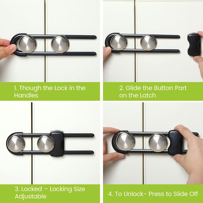 Jetec 10 Pieces Cabinet Locks for Babies, U-Shaped Proofing Drawers Safety Child Locks Adjustable, Easy to Use Childproof Latch for Knob Handle on Kitchen Door Storage Cupboard Closet (Black) - Image 4