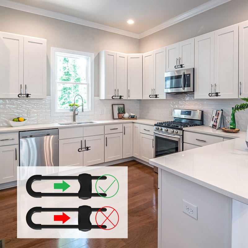 Jetec 10 Pieces Cabinet Locks for Babies, U-Shaped Proofing Drawers Safety Child Locks Adjustable, Easy to Use Childproof Latch for Knob Handle on Kitchen Door Storage Cupboard Closet (Black) - Image 5