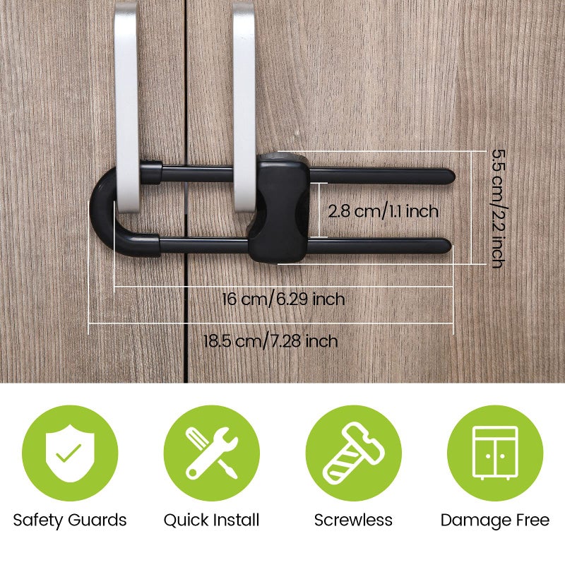 Jetec 10 Pieces Cabinet Locks for Babies, U-Shaped Proofing Drawers Safety Child Locks Adjustable, Easy to Use Childproof Latch for Knob Handle on Kitchen Door Storage Cupboard Closet (Black) - Image 2