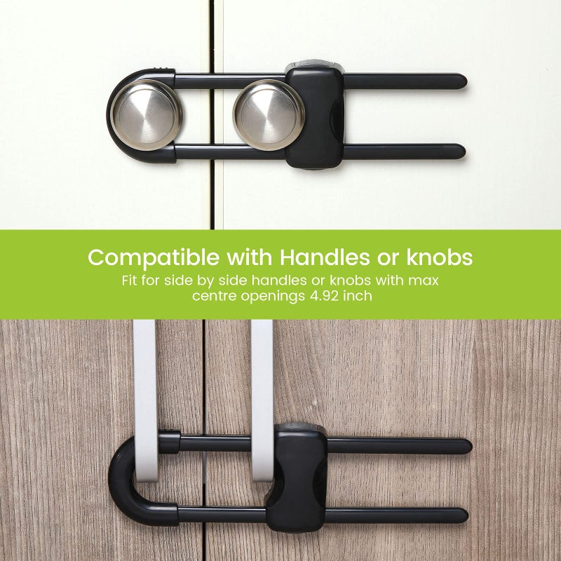 Jetec 10 Pieces Cabinet Locks for Babies, U-Shaped Proofing Drawers Safety Child Locks Adjustable, Easy to Use Childproof Latch for Knob Handle on Kitchen Door Storage Cupboard Closet (Black) - Image 3