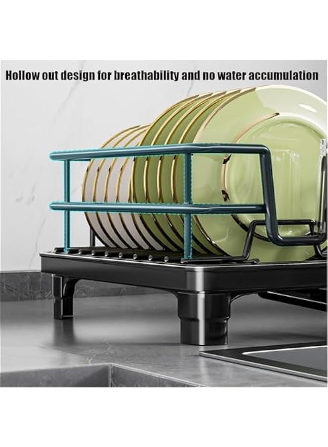 بيوينتي رف تجفيف اطباق المطبخ مع لوح تصريف، 29 × 42 سم، اطار ستيل اسود، حامل ادوات وفوهة دوارة - Image 5