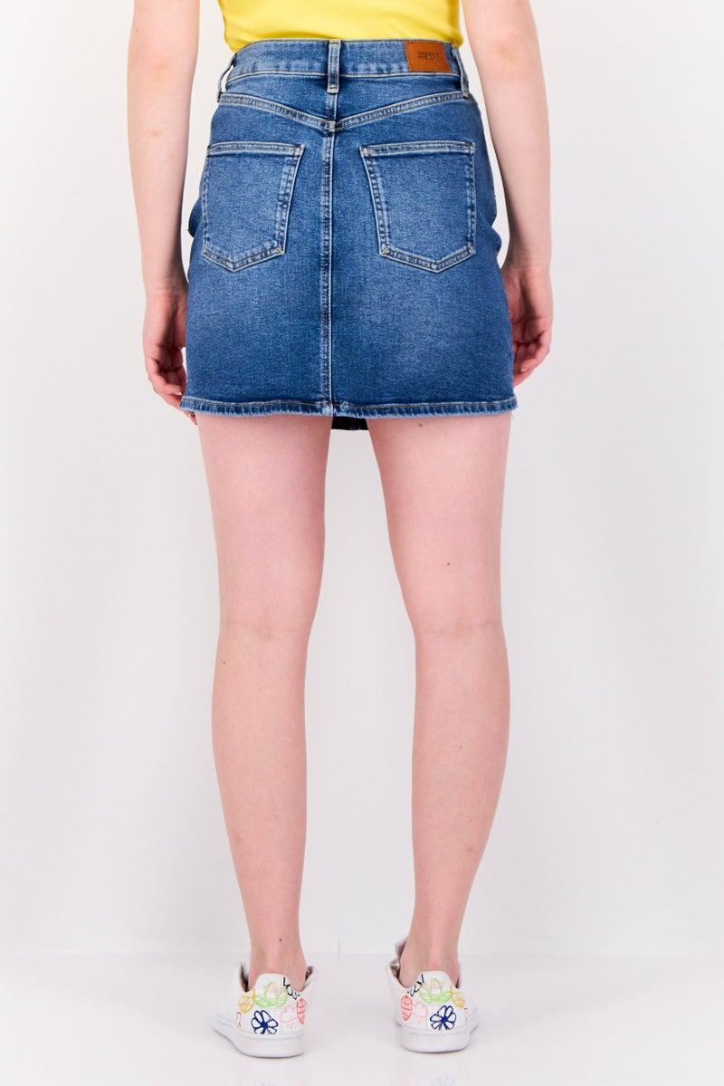ESPRIT Women Washed Denim Mini Skirt, Blue - Image 3
