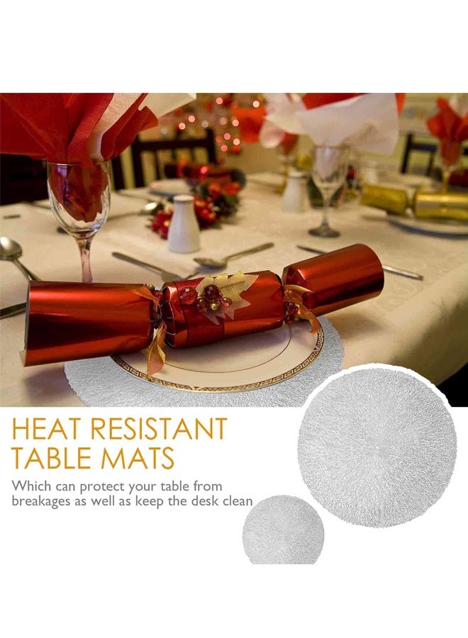1 Pc Placemats, Round Heat-Resistant Vinyl Placemat, 38cm Non-Slip Washable PVC Table Mat, Easy to Clean Premium Plastic Mats for Dining, Kitchen Table (Bright Silver) ﻿ - Image 3