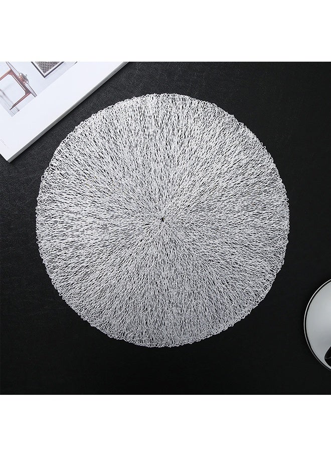 1 Pc Placemats, Round Heat-Resistant Vinyl Placemat, 38cm Non-Slip Washable PVC Table Mat, Easy to Clean Premium Plastic Mats for Dining, Kitchen Table (Bright Silver) ﻿ - Image 1