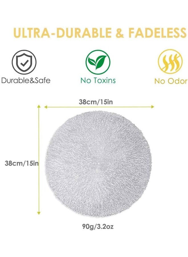 1 Pc Placemats, Round Heat-Resistant Vinyl Placemat, 38cm Non-Slip Washable PVC Table Mat, Easy to Clean Premium Plastic Mats for Dining, Kitchen Table (Bright Silver) ﻿ - Image 4