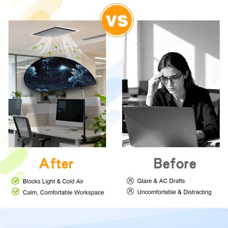 VSUNTENT Large Size 52''Office Cubicle Shade Cubicle Desk Light Shield to Block Anti-Glare Cover Light Sensitive Professionals Cubicle Light Quick Install Shading Light Shade with Clamp(Patent Pending) - Image 4
